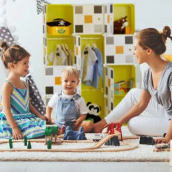 Relaxdays Shelving System, Plug-in Wardrobe, 8 Compartments, 2 Clothes Rods, HWD: 145 X 110 X 37cm, Multicoloured/Yellow -Children Furniture Store 61322739 3