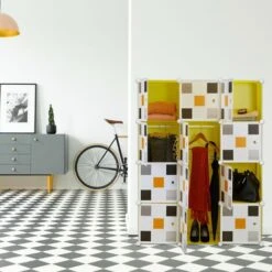 Relaxdays Shelving System, Plug-in Wardrobe, 8 Compartments, 2 Clothes Rods, HWD: 145 X 110 X 37cm, Multicoloured/Yellow -Children Furniture Store 61322739 5