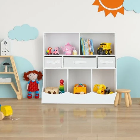 Relaxdays Children's Shelf For Toys & Books, Room Organiser, 8 Compartments, Girls & Boys, HWD: 75 X 80 X 40 Cm, White 4 Relaxdays Children's Shelf For Toys & Books, Room Organiser, 8 Compartments, Girls & Boys, HWD: 75 X 80 X 40 Cm, White - Image 2