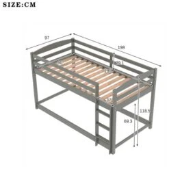 Children Bunk Bed, Wooden Bed Frame, Sleeper Bedstead With Ladder And Safety Guardrail, For Kids Teenagers Bedroom 90 X 190 Cm Gray -Children Furniture Store 64695056 5