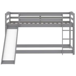 Children Bunk Bed, Wooden Bed Frame, Sleeper Bedstead With Slide, Ladder And Safety Guardrail, For Kids Teenagers Bedroom 90 X 190 Cm Gray -Children Furniture Store 64695060 4