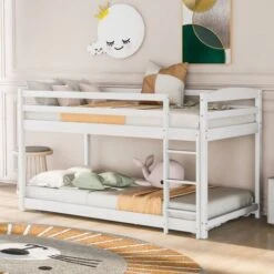 Children Bunk Bed, Wooden Bed Frame, Sleeper Bedstead With Ladder And Safety Guardrail, For Kids Teenagers Bedroom 90 X 190 Cm White