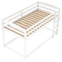 Children Bunk Bed, Wooden Bed Frame, Sleeper Bedstead With Ladder And Safety Guardrail, For Kids Teenagers Bedroom 90 X 190 Cm White -Children Furniture Store 64695061 4