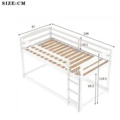 Children Bunk Bed, Wooden Bed Frame, Sleeper Bedstead With Ladder And Safety Guardrail, For Kids Teenagers Bedroom 90 X 190 Cm White -Children Furniture Store 64695061 5