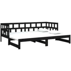 Pull-out Day Bed Black Solid Wood Pine 2x(90x190) Cm VidaXL