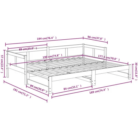 Pull-out Day Bed Solid Wood Pine 2x(90x190) Cm VidaXL 5 Pull-out Day Bed Solid Wood Pine 2x(90x190) Cm VidaXL - Image 3