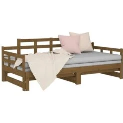 Pull-out Day Bed Honey Brown Solid Wood Pine 2x(80x200) Cm VidaXL -Children Furniture Store 67532473 5