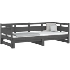 Pull-out Day Bed Grey Solid Wood Pine 2x(90x200) Cm VidaXL -Children Furniture Store 67865280 4