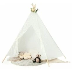 Lace Teepee Tent Sheer Lace Tipi Tent 5-Side Large Indoor & Outdoor Canopy White