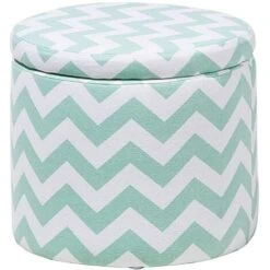 Fabric Round Storage Footstool Lift Top Striped Mint Green And White Tunica