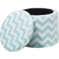 Fabric Round Storage Footstool Lift Top Striped Mint Green And White Tunica -Children Furniture Store 6934542 4