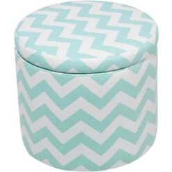 Fabric Round Storage Footstool Lift Top Striped Mint Green And White Tunica -Children Furniture Store 6934542 5