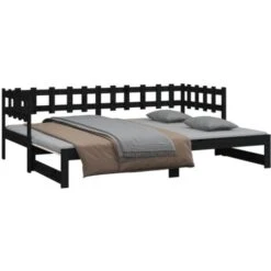 Pull-out Day Bed Black 2x(80x200) Cm Solid Wood Pine VidaXL