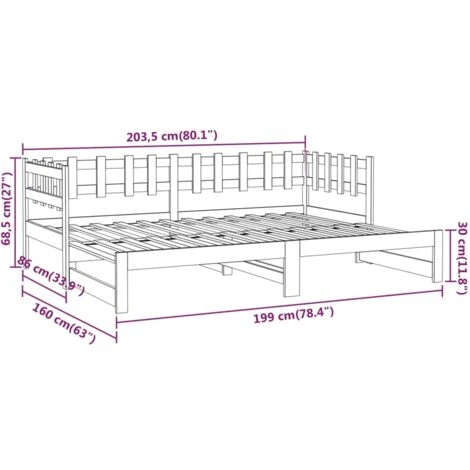 Pull-out Day Bed Black 2x(80x200) Cm Solid Wood Pine VidaXL 5 Pull-out Day Bed Black 2x(80x200) Cm Solid Wood Pine VidaXL - Image 3