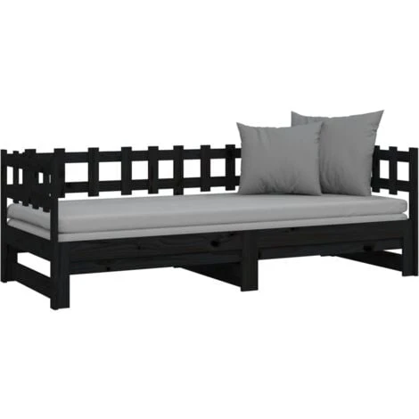 Pull-out Day Bed Black 2x(80x200) Cm Solid Wood Pine VidaXL 7 Pull-out Day Bed Black 2x(80x200) Cm Solid Wood Pine VidaXL - Image 5