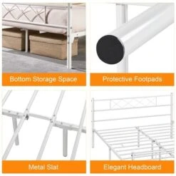 Yaheetech 4ft6 Double Metal Bed Frame With Cross-design Headboard & Footboard, White -Children Furniture Store 71207709 4