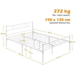Yaheetech 4ft6 Double Metal Bed Frame With Cross-design Headboard & Footboard, White -Children Furniture Store 71207709 5
