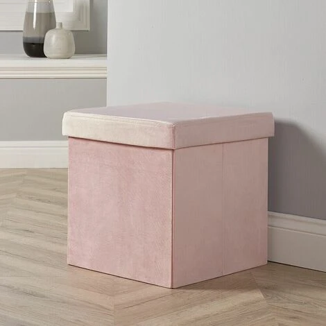 Square Folding Ottoman Velvet Blush Chest Storage Space Saving Bedding Box 3 Square Folding Ottoman Velvet Blush Chest Storage Space Saving Bedding Box