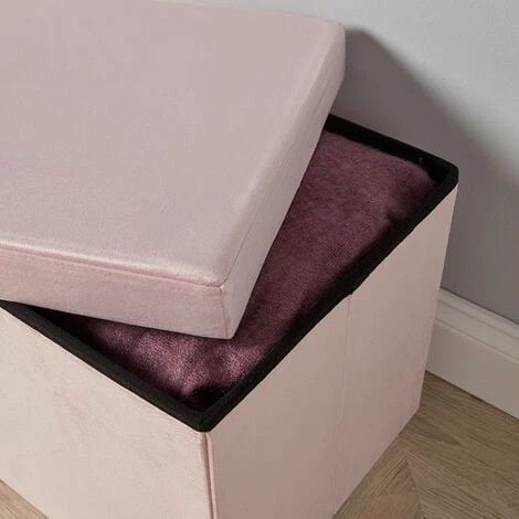 Square Folding Ottoman Velvet Blush Chest Storage Space Saving Bedding Box 4 Square Folding Ottoman Velvet Blush Chest Storage Space Saving Bedding Box - Image 2