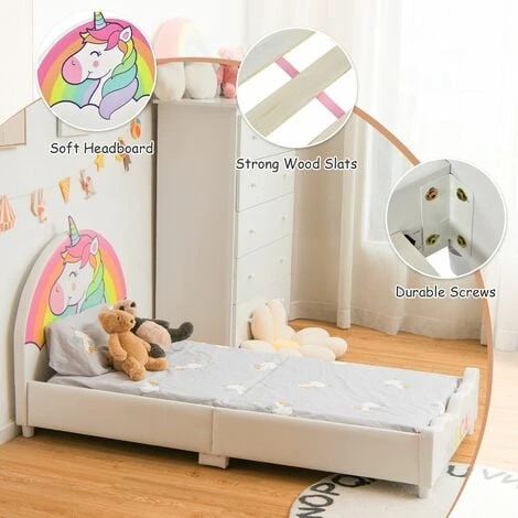 Single KIds Bed Toddler Upholstered Sleeping Bed Frame Soft Headboard Footboard 5 Single KIds Bed Toddler Upholstered Sleeping Bed Frame Soft Headboard Footboard - Image 3