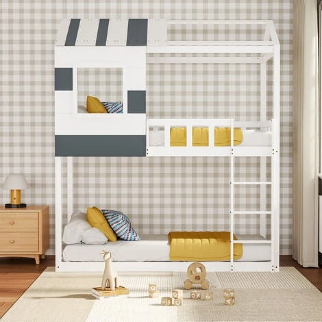 Livingandhome Modern Bunk Bed Slatted Board House Shaped 4 Livingandhome Modern Bunk Bed Slatted Board House Shaped - Image 2