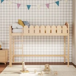 Children Furniture Store 33 Livingandhome Pine Wood Loft Bed For Kids Room With Fence Rails