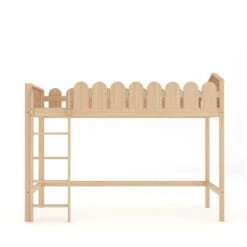 Livingandhome Pine Wood Loft Bed For Kids Room With Fence Rails 9 Livingandhome Pine Wood Loft Bed For Kids Room With Fence Rails -Children Furniture Store 74461237 3