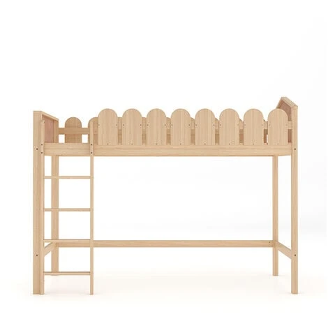 Livingandhome Pine Wood Loft Bed For Kids Room With Fence Rails 5 Livingandhome Pine Wood Loft Bed For Kids Room With Fence Rails - Image 3