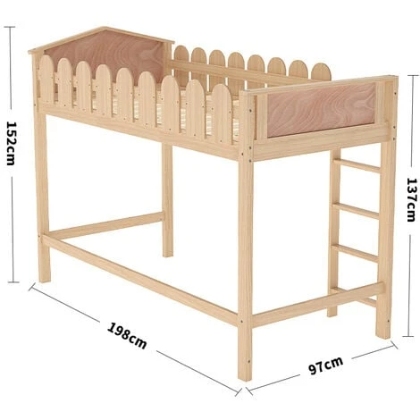 Livingandhome Pine Wood Loft Bed For Kids Room With Fence Rails 7 Livingandhome Pine Wood Loft Bed For Kids Room With Fence Rails - Image 5
