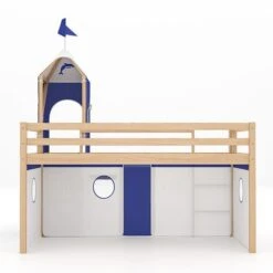 Livingandhome Castle Pine Wood Loft Bed With Slide And Tent -Children Furniture Store 74461246 3