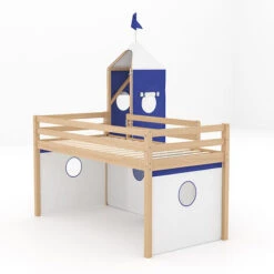 Livingandhome Castle Pine Wood Loft Bed With Slide And Tent -Children Furniture Store 74461246 4