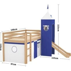 Livingandhome Castle Pine Wood Loft Bed With Slide And Tent -Children Furniture Store 74461246 5