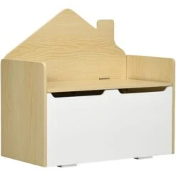 HOMCOM Toy Box Storage Bench Kids Toy Chest W/ Lid Pressure Rod - White