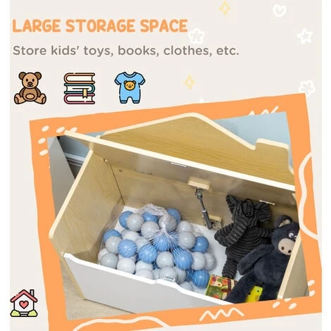 HOMCOM Toy Box Storage Bench Kids Toy Chest W/ Lid Pressure Rod - White 7 HOMCOM Toy Box Storage Bench Kids Toy Chest W/ Lid Pressure Rod - White - Image 5