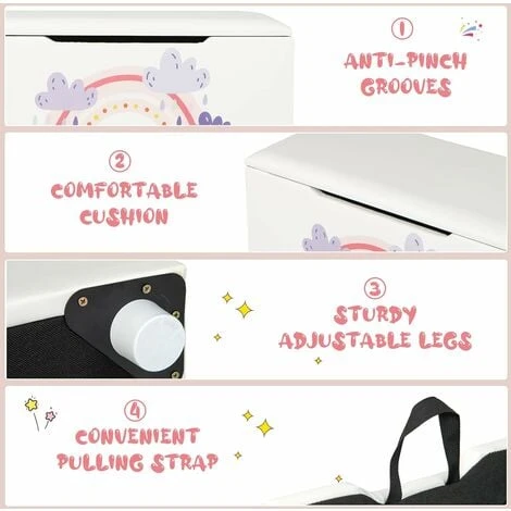 COSTWAY Kids Toy Storage Box, Upholstered Children Organizer Chest With Removable Lid, Handle And Adjustable Legs, Storage Ottoman Bench For Bedroom, Nursery, Playroom (White) 4 COSTWAY Kids Toy Storage Box, Upholstered Children Organizer Chest With Removable Lid, Handle And Adjustable Legs, Storage Ottoman Bench For Bedroom, Nursery, Playroom (White) - Image 2