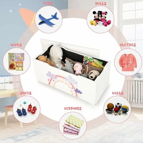 COSTWAY Kids Toy Storage Box, Upholstered Children Organizer Chest With Removable Lid, Handle And Adjustable Legs, Storage Ottoman Bench For Bedroom, Nursery, Playroom (White) 5 COSTWAY Kids Toy Storage Box, Upholstered Children Organizer Chest With Removable Lid, Handle And Adjustable Legs, Storage Ottoman Bench For Bedroom, Nursery, Playroom (White) - Image 3