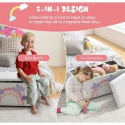 COSTWAY Kids Toy Storage Box, Upholstered Children Organizer Chest With Removable Lid, Handle And Adjustable Legs, Storage Ottoman Bench For Bedroom, Nursery, Playroom (White) 10 COSTWAY Kids Toy Storage Box, Upholstered Children Organizer Chest With Removable Lid, Handle And Adjustable Legs, Storage Ottoman Bench For Bedroom, Nursery, Playroom (White) -Children Furniture Store 75248306 4