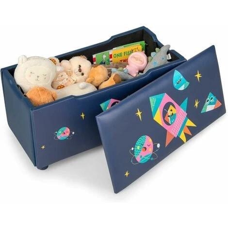 COSTWAY Kids Toy Storage Box, Upholstered Children Organizer Chest With Removable Lid, Handle And Adjustable Legs, Storage Ottoman Bench For Bedroom, Nursery, Playroom (Navy Blue) 3 COSTWAY Kids Toy Storage Box, Upholstered Children Organizer Chest With Removable Lid, Handle And Adjustable Legs, Storage Ottoman Bench For Bedroom, Nursery, Playroom (Navy Blue)