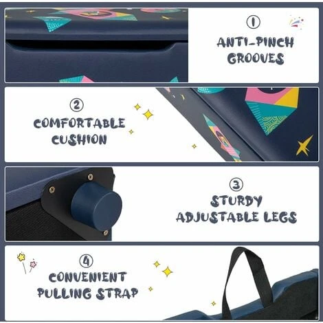 COSTWAY Kids Toy Storage Box, Upholstered Children Organizer Chest With Removable Lid, Handle And Adjustable Legs, Storage Ottoman Bench For Bedroom, Nursery, Playroom (Navy Blue) 4 COSTWAY Kids Toy Storage Box, Upholstered Children Organizer Chest With Removable Lid, Handle And Adjustable Legs, Storage Ottoman Bench For Bedroom, Nursery, Playroom (Navy Blue) - Image 2