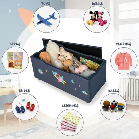 COSTWAY Kids Toy Storage Box, Upholstered Children Organizer Chest With Removable Lid, Handle And Adjustable Legs, Storage Ottoman Bench For Bedroom, Nursery, Playroom (Navy Blue) 5 COSTWAY Kids Toy Storage Box, Upholstered Children Organizer Chest With Removable Lid, Handle And Adjustable Legs, Storage Ottoman Bench For Bedroom, Nursery, Playroom (Navy Blue) - Image 3