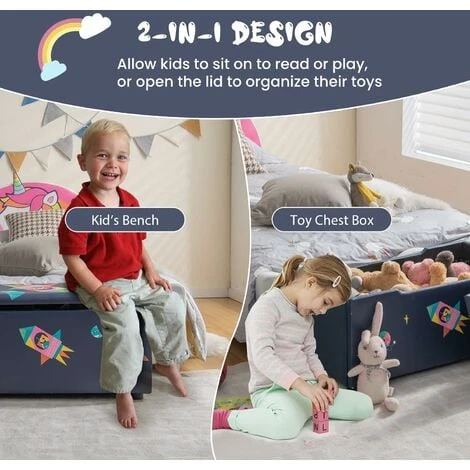 COSTWAY Kids Toy Storage Box, Upholstered Children Organizer Chest With Removable Lid, Handle And Adjustable Legs, Storage Ottoman Bench For Bedroom, Nursery, Playroom (Navy Blue) 6 COSTWAY Kids Toy Storage Box, Upholstered Children Organizer Chest With Removable Lid, Handle And Adjustable Legs, Storage Ottoman Bench For Bedroom, Nursery, Playroom (Navy Blue) - Image 4