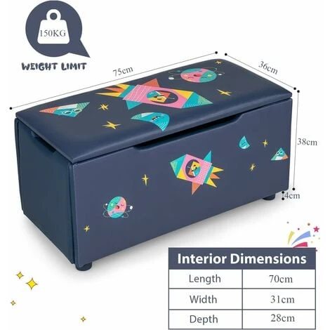 COSTWAY Kids Toy Storage Box, Upholstered Children Organizer Chest With Removable Lid, Handle And Adjustable Legs, Storage Ottoman Bench For Bedroom, Nursery, Playroom (Navy Blue) 7 COSTWAY Kids Toy Storage Box, Upholstered Children Organizer Chest With Removable Lid, Handle And Adjustable Legs, Storage Ottoman Bench For Bedroom, Nursery, Playroom (Navy Blue) - Image 5