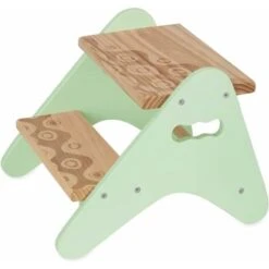 B. Toys - B. Spaces Peek-A-Boost - Wooden Step Stool - Two-Step Step Stool For Kids Ages 2 And Up (Natural Wood Color & Mint)