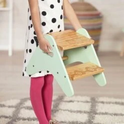 B. Toys - B. Spaces Peek-A-Boost - Wooden Step Stool - Two-Step Step Stool For Kids Ages 2 And Up (Natural Wood Color & Mint) -Children Furniture Store 75323167 3