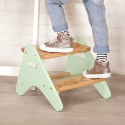 B. Toys - B. Spaces Peek-A-Boost - Wooden Step Stool - Two-Step Step Stool For Kids Ages 2 And Up (Natural Wood Color & Mint) -Children Furniture Store 75323167 5