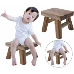 Small Wooden Step Stool For Kids, Non-Slip Square Seat For Kitchen, Bathroom (Dark Coffee) -Children Furniture Store 75324254 3