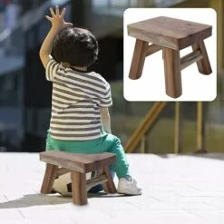 Small Wooden Step Stool For Kids, Non-Slip Square Seat For Kitchen, Bathroom (Dark Coffee) -Children Furniture Store 75324254 4
