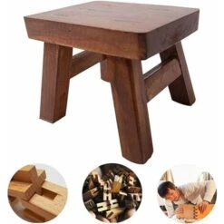Small Wooden Step Stool For Kids, Non-Slip Square Seat For Kitchen, Bathroom (Dark Coffee) -Children Furniture Store 75324254 5