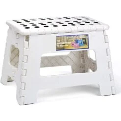 Folding And Portable Stool For Kids And Adults, Small Plastic Foldable Step Stool, Non-Slip For Kitchen, Bathroom, Garden, Bedroom, 22cm, White