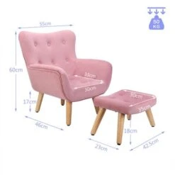 Pink Velvet Cute Child Armchair Childern Seat Wood Frame With Footrest Padding Foot Stool -Children Furniture Store 75532029 5